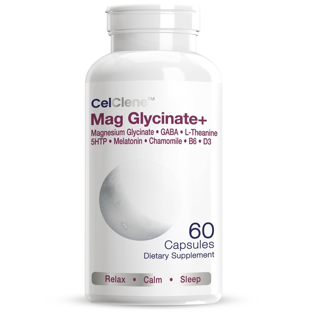 Magnesium Glycinate+ Supports Stress Relief, Sleep, Heart Health, Nerves, Muscles, and Metabolism with Magnesium Glycinate, GABA, L-Theanine, 5-HTP, Melatonin, Vitamin B6, and Vitamin D3