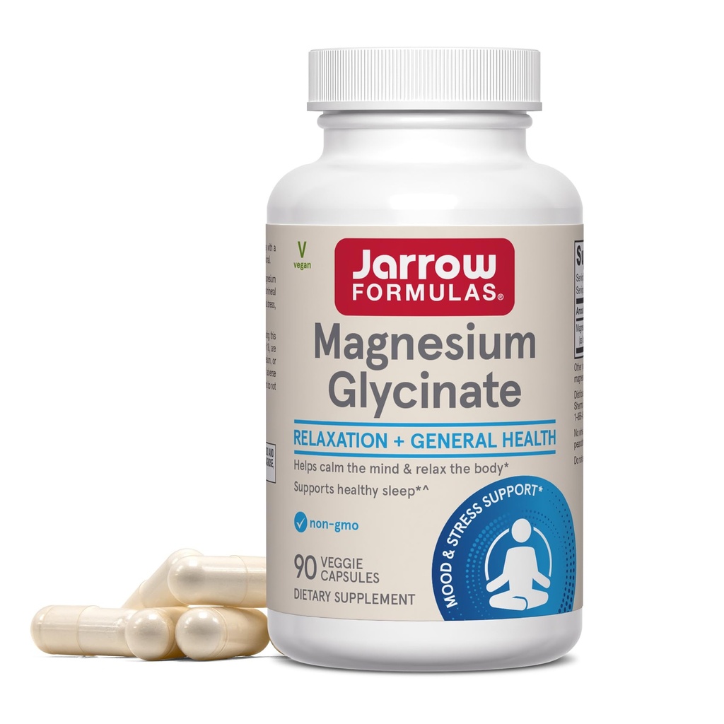Jarrow Formulas Magnesium Glycinate Veggie Capsules - 360 mg Magnesium per Serving, Supports Relaxation and Healthy Sleep, 90 Count, 30 Day Supply