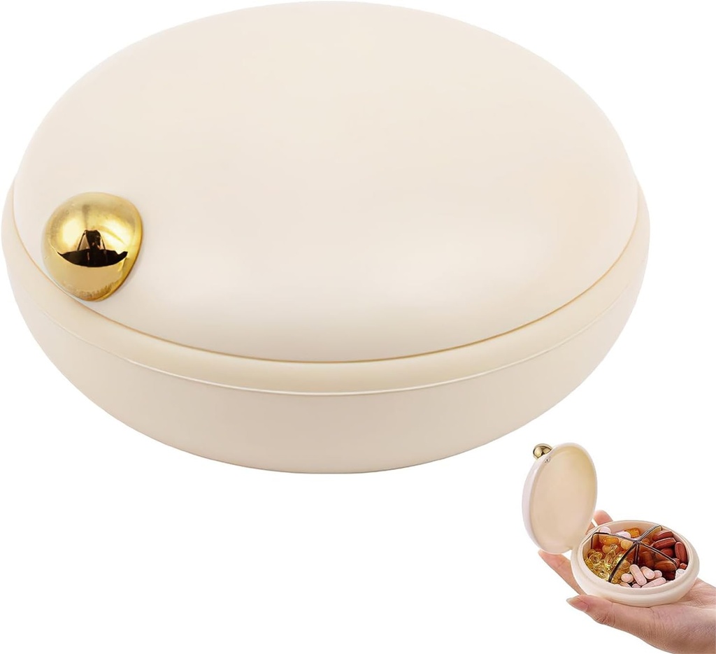 Ιplusmile Travel Pill Organizer, 4 διαμερίσματα Φορητή θήκη χαπιών, Καθημερινή ιατρική κουτί εμπορευματοκιβωτίων για βιταμίνες Συμπληρώματα ιχθυέλαιο, Επιχειρηματικό ταξίδι Απαραίτητα (Μπεζ)