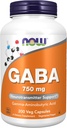 NOW Συμπληρώματα τροφίμων, GABA (Gamma-Aminobutyric Acid) 750mg, Νευροδιαβιβαστής Υποστήριξη *, 200 κάψουλες Veg
