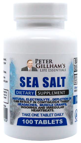 Peter's Choice Sea Salt Sodium Chloride 450mg, 100 Tablets, Electrolyte Support & Balance, Athletic Post Workout Rehydration & Recovery. Hot Weather Aid. Αποτροπή αφυδάτωσης & Cramps. Κατασκευασμένο στις ΗΠΑ