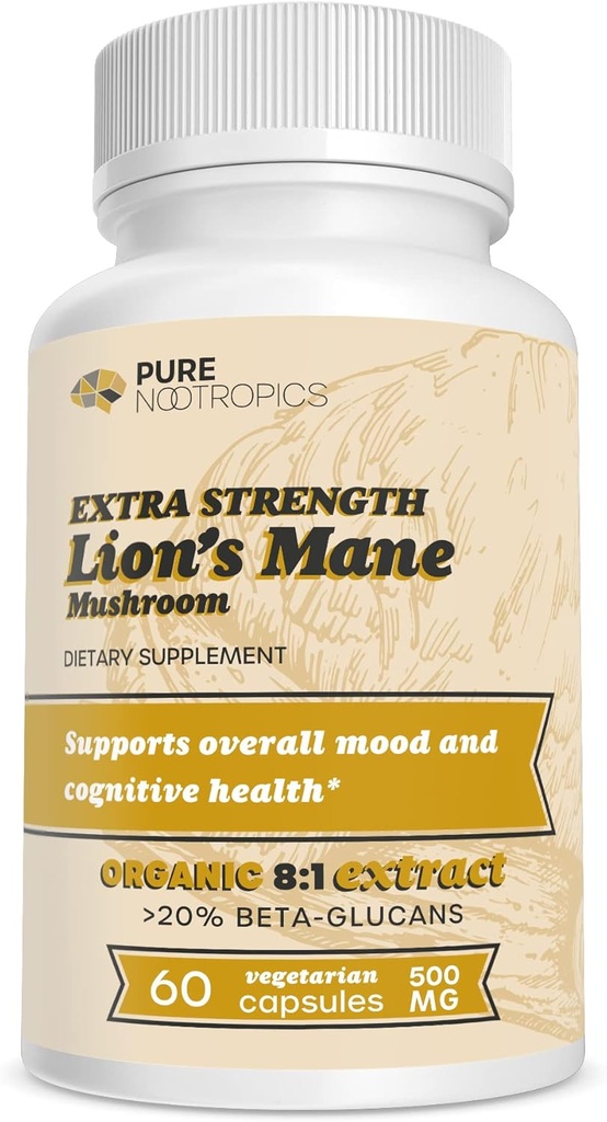 Pure Nootropics - Βιολογικός Λέοντας Μάνε 8:1 Mushroom 500 mg 
