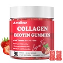 Collagen Gummies with Vitamins C, A, E, Zinc & Biotin – Hydrolyzed Collagen Peptides for Skin, Hair & Nails Support – Sugar-Free, Strawberry Flavor – 90 Gummies