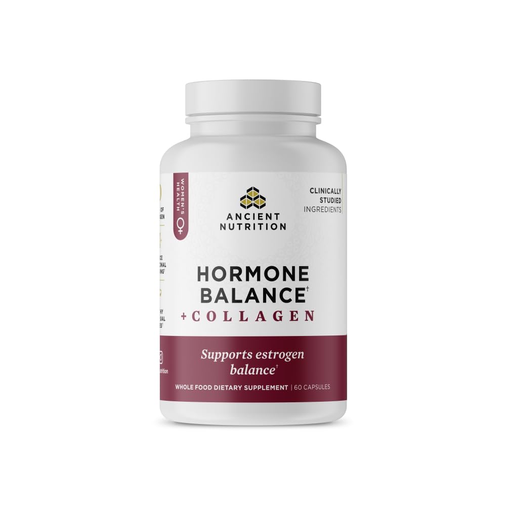 Ancient Nutrition Hormone Balance + Collagen Supplement, Hydrolyzed Collagen Peptides, Key Clinically Validated Ingredient to Support Balanced Hormones and Boost Energy, 60 Capsules