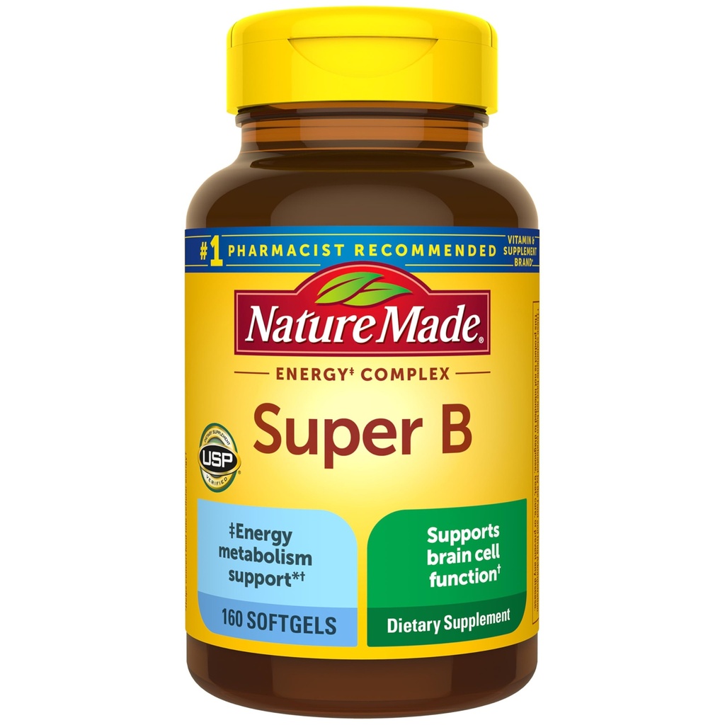 Nature Made Super B Complex Βιταμίνες για γυναίκες και άνδρες, Συμπλήρωμα διατροφής για την υποστήριξη του μεταβολισμού ενέργειας, Super Vitamin B Complex, 160 Softgels, 160 Ημέρα προσφοράς