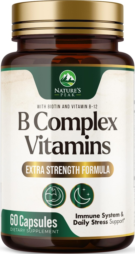 B Complex Vitamin - Super B Vitamins with Vitamin C & Folic Acid for Cellular Energy & Immune Support - Vitamin B Supplement With B1, B2, B3, B6 & B12 for Women & Men, Bottled in USA - 60 Capsules