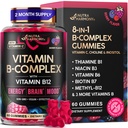 Βιταμίνη B-Complex Gummies για γυναίκες & άνδρες - Βιταμίνη B12, B1, B2, B3, B5, B6, B7 & B9 - B Complex with Vitamin C & Choline - Ενέργεια, εγκέφαλος & Mood - Φυσικό άρωμα μούρου, Vegan - 60 Gummies για 2 μήνες