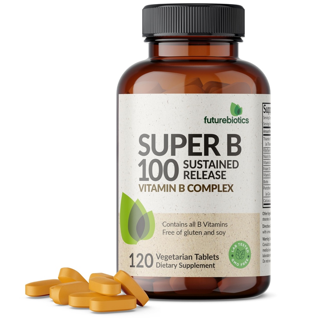 Futurebiotics Super B 100 Sustained Release Vitamin B Complex Non-GMO, 120 Vegetarian Tablets