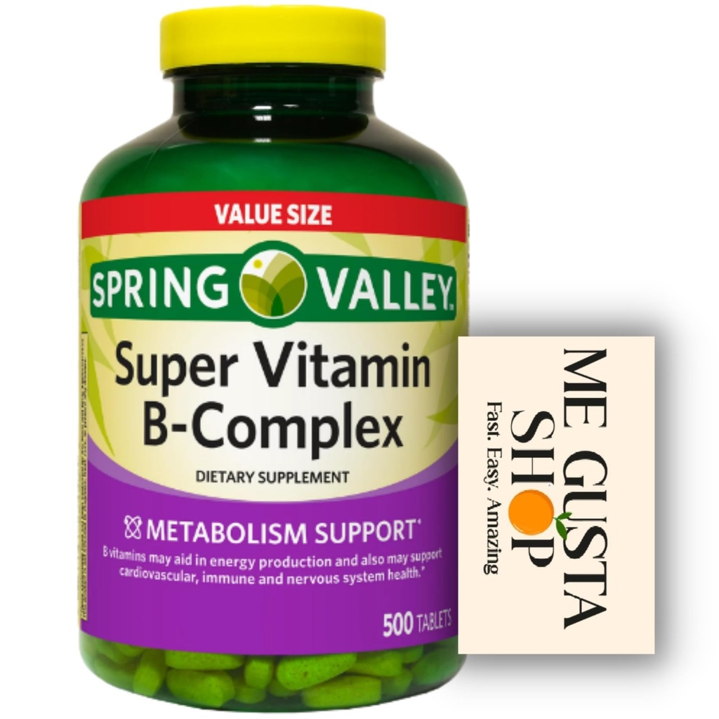 Super Vitamin B-Complex Tablets 500 Count Spring Valley + me Gusta Sticker