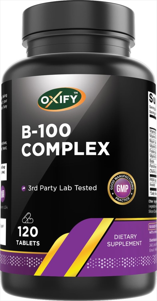 Oxify B-100 Complex | 120 Tablets | Gluten-Free, Non-GMO | Supplement Made in USA