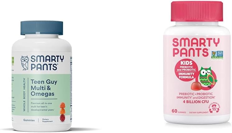 SmartyPants Teen Guy Multivitamin Gummies: Ωμέγα 3 Fish Oil (EPA/DHA) & Παιδική Προβιοτική Ανοσία Gummies: Πρεβιοτικά & Προβιοτικά για Digestive Υγεία και ανοσοποιητικό συμπλήρωμα υποστήριξης