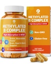 1 Body Methylated B Complex with 5-MTHF Folate & Methyl B12 – Active B Vitamin Complex for Energy Metabolism, Nervous System & Methylation Support – 60 Capsules