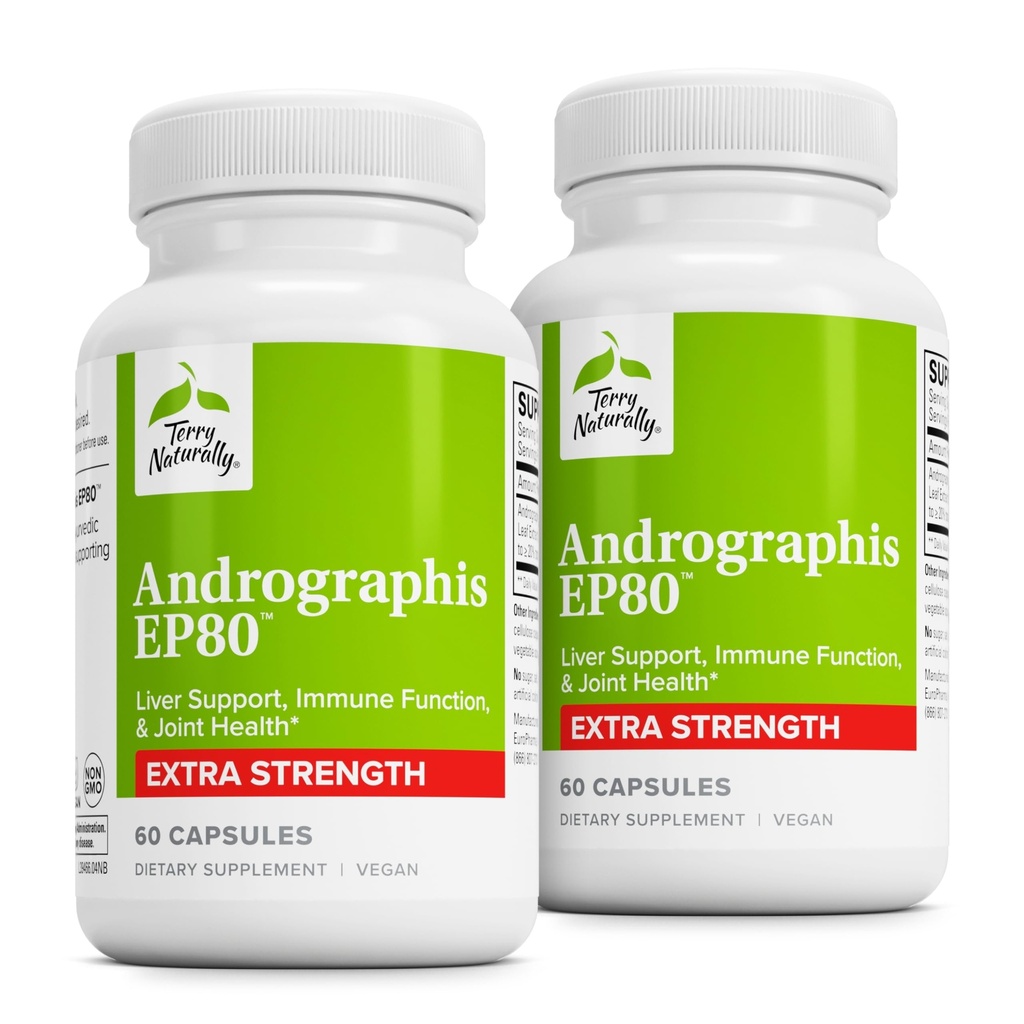 Terry Φυσικά Ανδρογράφος EP80 Extra Strength - Εγκεφαλική Υγεία & Ανοσολογική Υποστήριξη - Κοινή Υποστήριξη Υγείας για Κινητικότητα Βοήθειας - Συμπλήρωμα Προσαρμογών για την Υποστήριξη Ενέργειας & Ηπατικού - 60 Κάψουλες (Pack of 2)