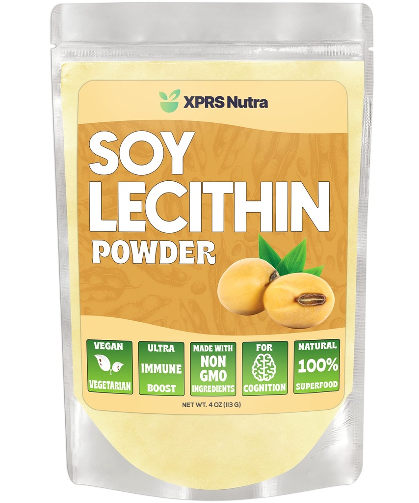 XPRS Nutra Soy Lecithin Powder Food Grade Fat Emulsifier - Suitable for Cooking, Baking and More - Vegan Friendly Soy Lecithin Powder Cooking Aid (4 Ounce)