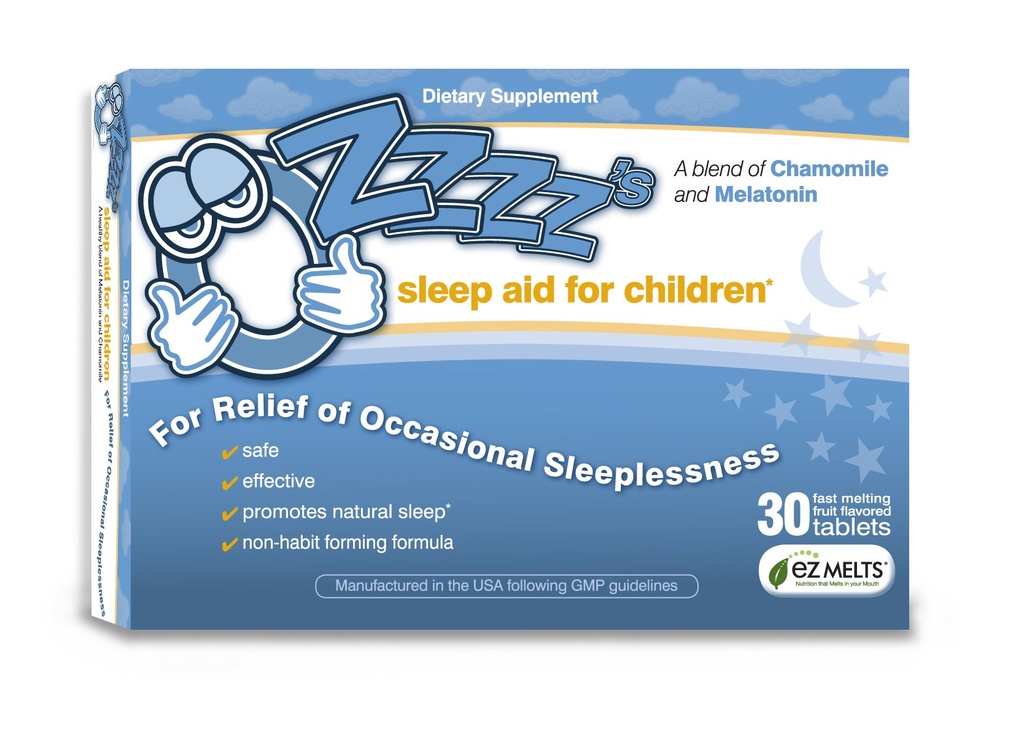 OZzzz’s Sleep Aid for Children, with Melatonin and Chamomile, Pediatrician Formulated, Zero Sugar, Vegan, Orange Dream Flavor, 30 EZ Melt Tablets