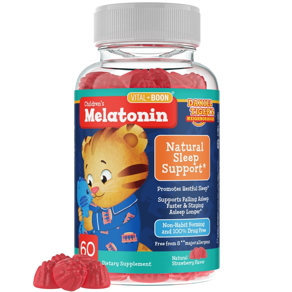 Vital+Boon Daniel Tiger - Kids Melatonin Gummies for Children Ages 3 & Up (60 Count) Sleep Gummies for Kids Supports Natural Sleep Non Habit Forming - Vegan, Non GMO Gluten Free Gummy