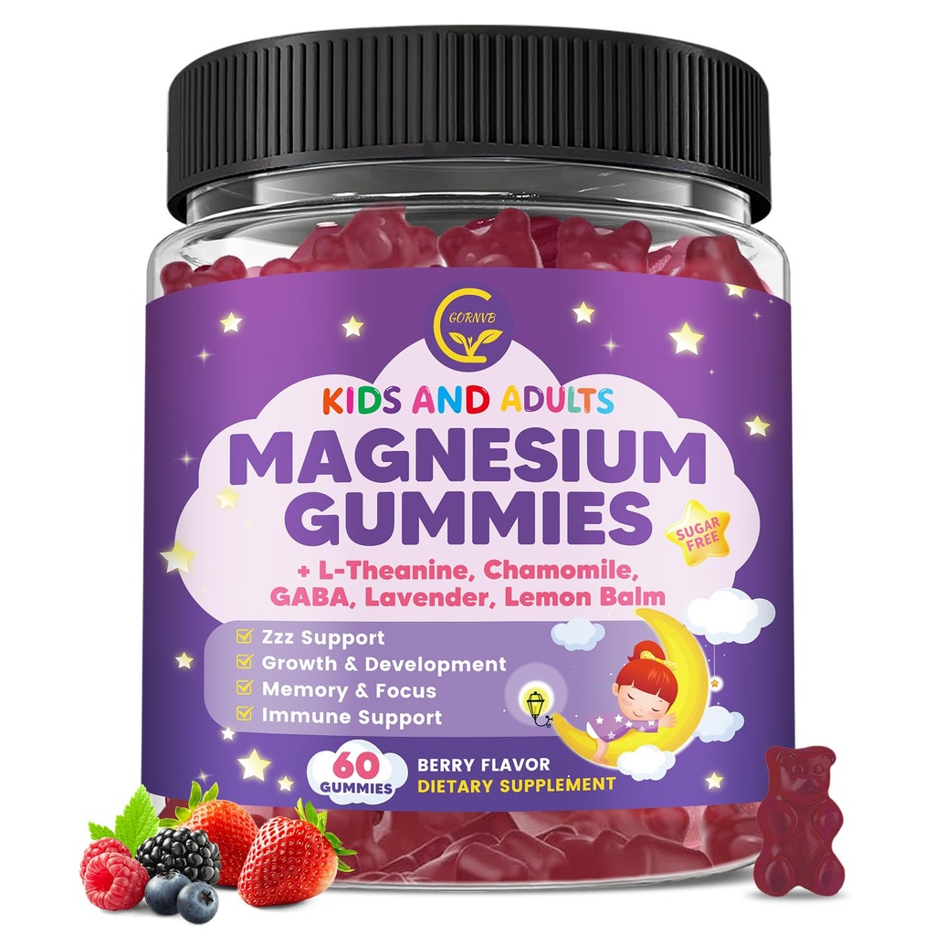 Magnesium Glycinate Gummies 400/200mg for Kids & Adults, NO Melatonin Sleep Aid Magnesium Supplement Gummies with Chamomile, Lavender, L-Theanine & GABA, B6, D3 & K2 for Bone, Relax, Immune Support