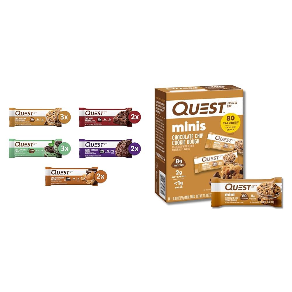 Quest Chocolate Lovers Protein Bar Variety Pack with Mini Cookie Dough Bars, High Protein, Gluten Free, 12 + 14 Count