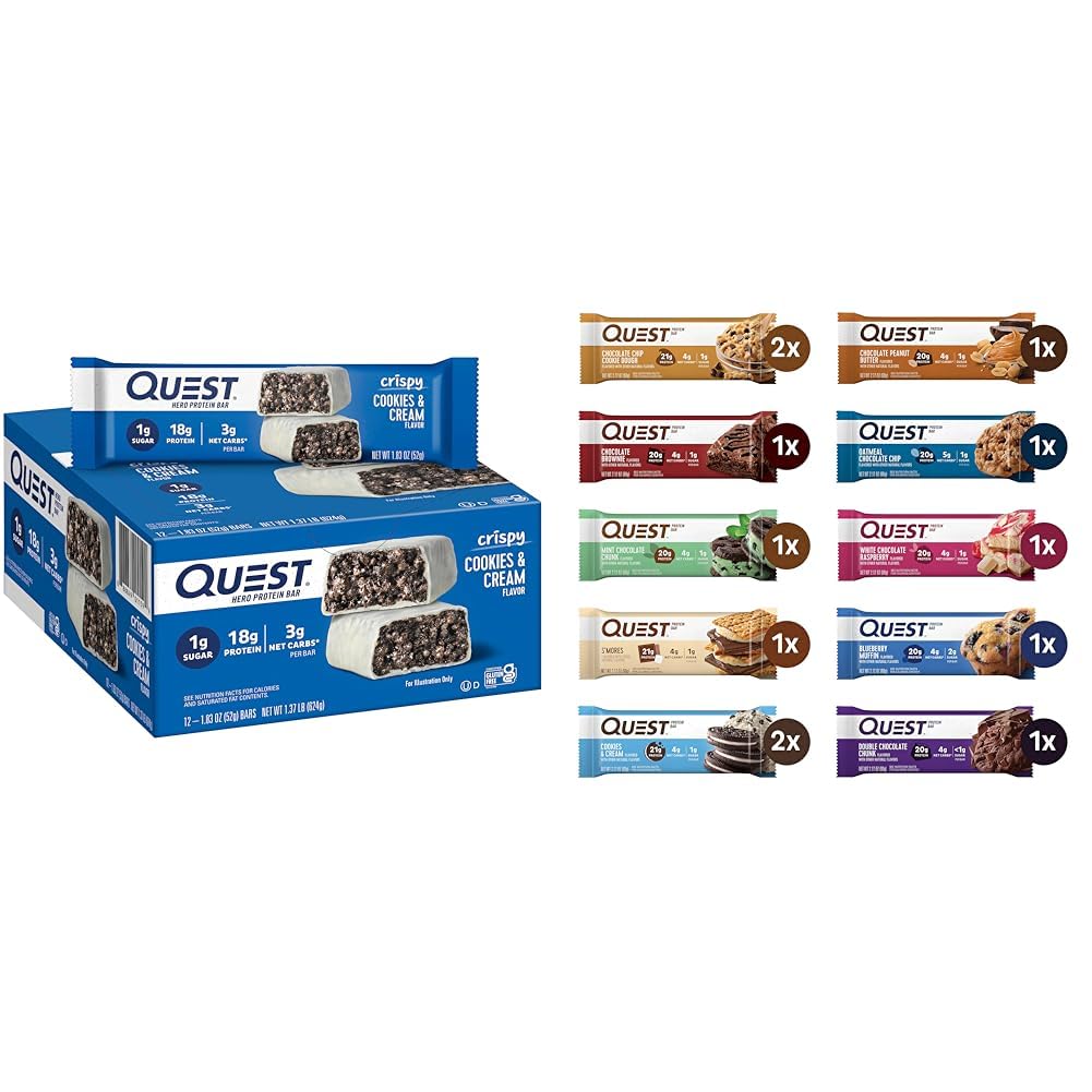 Quest Protein Bar Bundle with Cookies & Cream and Variety Packs, 18g and 20-21g Protein, Gluten Free