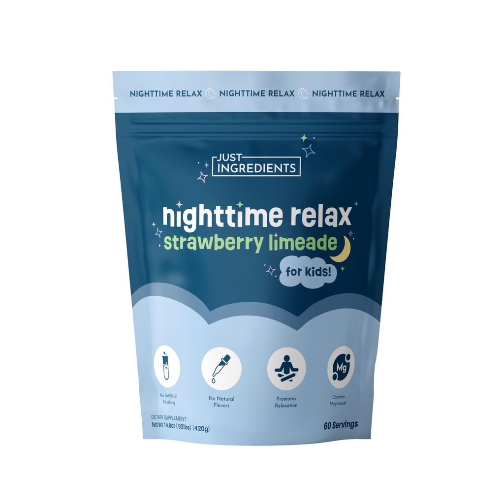 JUST INGREDIENTS Kids Nighttime Relax Drink Mix – Strawberry Limeade Flavor – 60 Servings | Magnesium, Tart Cherry & L-Theanine | Supports Evening Calm, Relaxation & Restful Sleep*