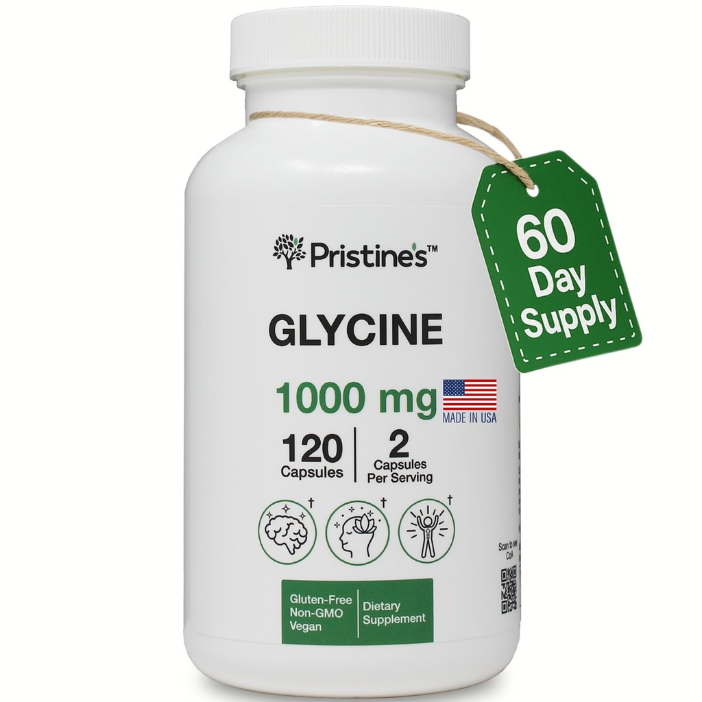 Glycine 1000MG Amino Acid Sleep Supplement Κάψουλες υποστήριξης - 60 ημέρες προσφοράς - αποκατάσταση μυών, κολλαγόνο & Kidney Supplement - Vegan, μη GMO, Gluten Free