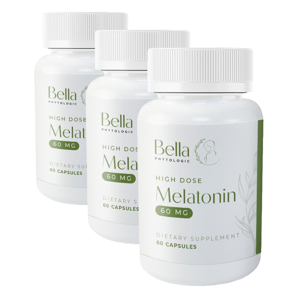 Melatonin Pure 60mg – High Potency Nighttime Sleep Aid for Deep Rest, Relaxation, Jet Lag & Stress Relief – Fast-Acting, Non-Habit Forming, Drug-Free, Made in USA (60 Capsules) (Pack of 3)
