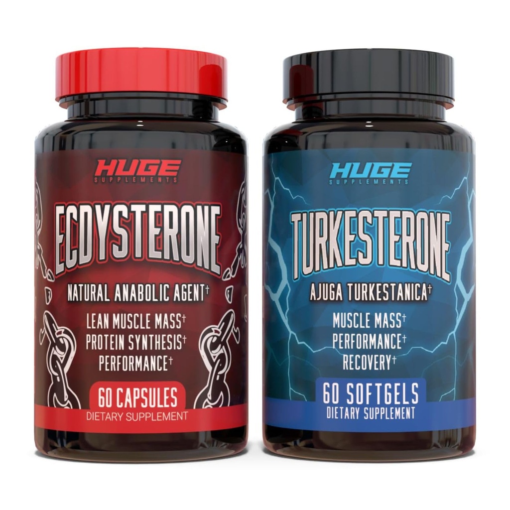 Huge Supplements Turkesterone & Ecdysterone Stack, Build Muscle & Strength, Enhanced Absorption Technology (60 Servings)