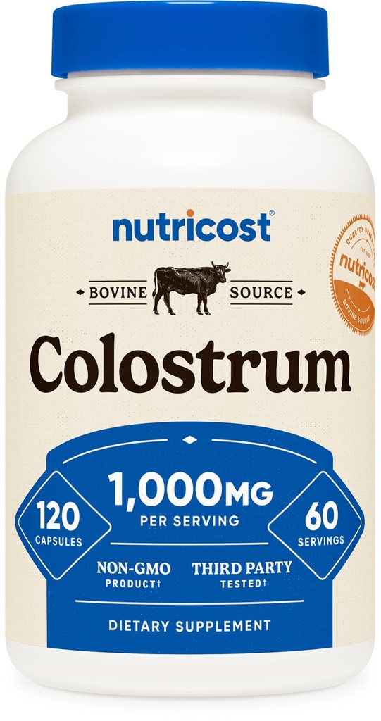 Nutricost Colostrum 1000mg, 120 Κάψουλες - Χωρίς γλουτένη & μη ΓΤΟ, 60 Μερίδες
