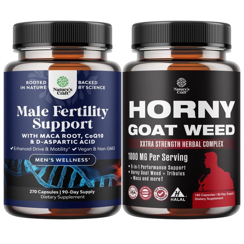 Bundle of Fertility Supplement - Semen Volume Booster with CoQ10 Maca Root Methyl Folate & D-Aspartic Acid & Horny Goat Weed with Tongkat Ali, Saw Palmetto & Panax Ginseng Extract for Stamina & Energy