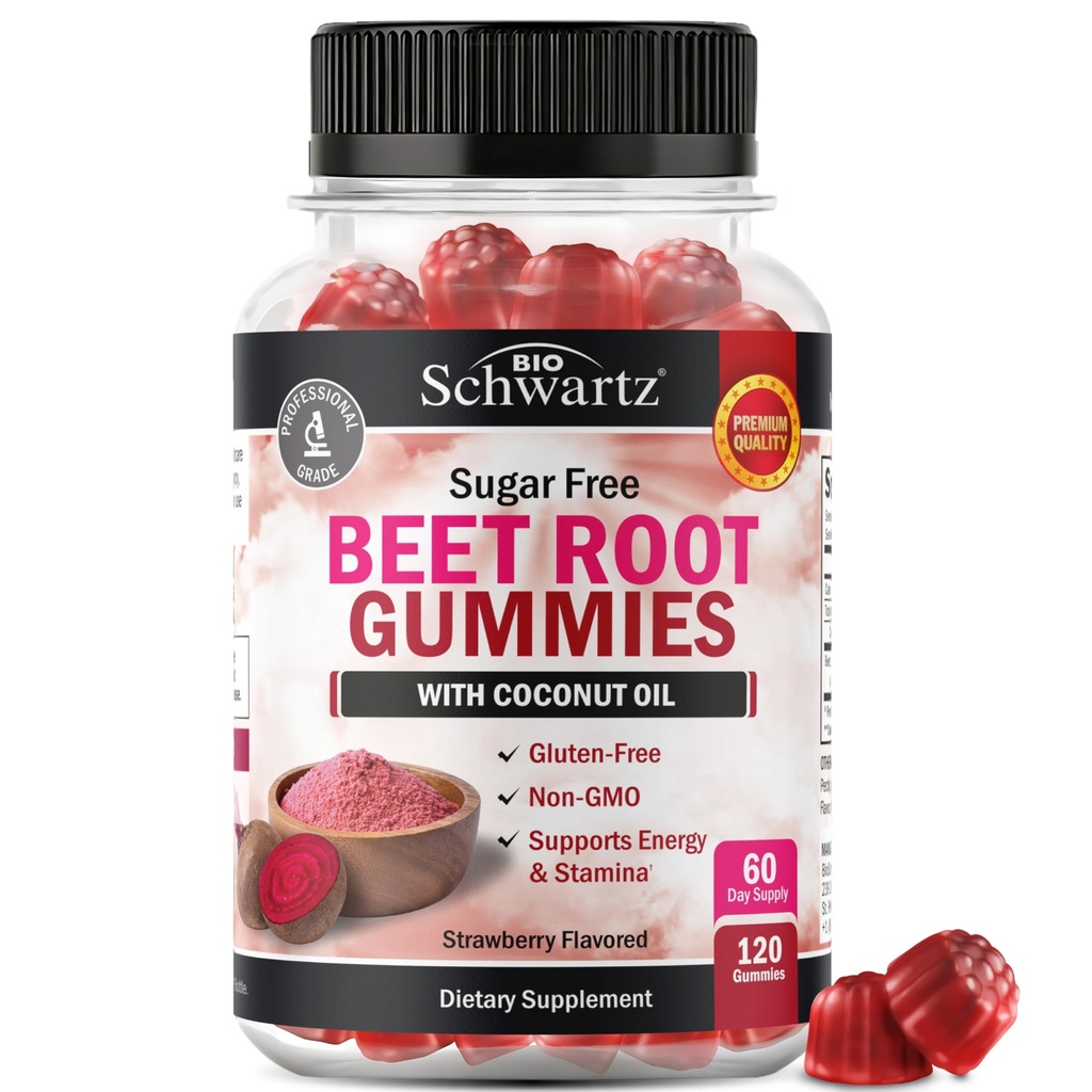 Gummies ρίζας τεύτλων χωρίς ζάχαρη - Νιτρικό οξείδιο Gummies εγχύεται με λάδι καρύδας για την υψηλότερη απορρόφηση - Υποστηρίζει την ενέργεια & το σύνολο της υγείας του σώματος - νοστιμότατο άρωμα φράουλα - 120 Count (60 Ημέρα προσφοράς)