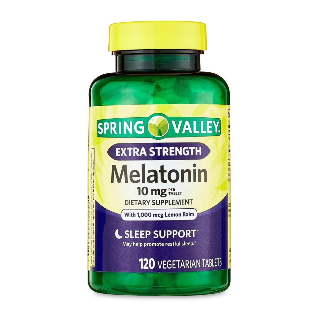 Extra Strength Melatonin 10mg with Lemon Balm – 120 Vegetarian Tablets, High Potency Melatonin Supplement for Adults, Natural Sleep Support (Pack of 1)