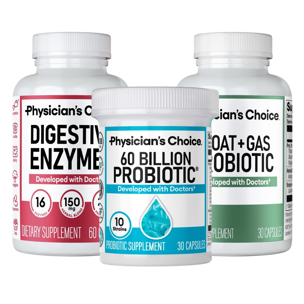 Physician's CHOICE Gut Guardian Bundle: Advanced Bloating & Digestion Support with 60 Billion Probiotic, Digestive Enzymes & Bloat + Gas Probiotic - Daily Gut Health Support for Women and Men