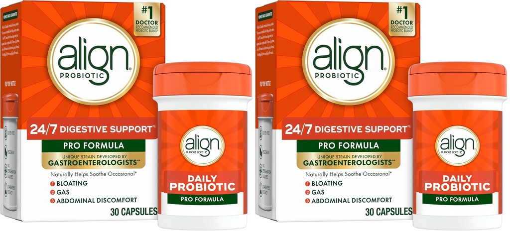 Align Probiotic,Pro Formula,Probiotics for Women and Men,Probiotics for Digestive Health,Men and Womens Probiotic Capsules Help Relieve Occasional Bloating & Gas*,30 Capsules,(Pack of 2)