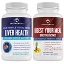 TRUTHENTICS Liver Health and Digestive Enzymes Bundle - Υποστήριξη για τον καθαρισμό του ήπατος Detox, Digestion, Απορρόφηση θρεπτικών ουσιών, Περιστασιακό αέριο και Bloating - Χωρίς γλουτένη, Μη ΓΤΟ