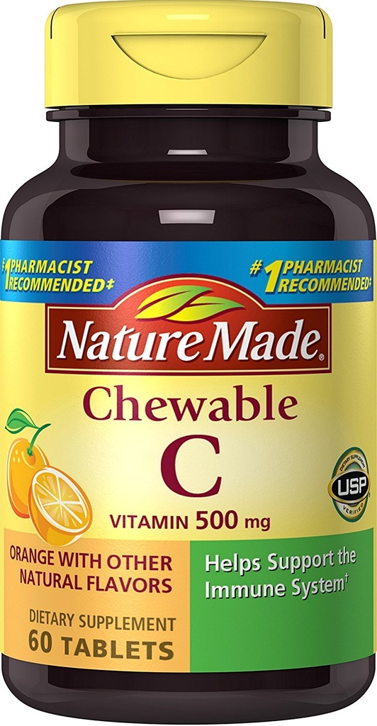 Nature Made Chewable Vitamin C 500 mg δισκία, 60 Count to Help Support the Immune System (Pack of 3)