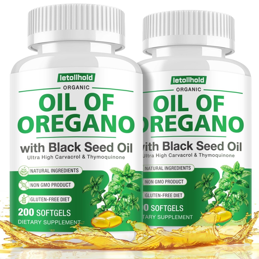 Oil of Oregano with Black Seed Oil, 400 Softgel Oregano Oil Oapsules Organic, High Carvacrol, Immune & Antioxidant Support