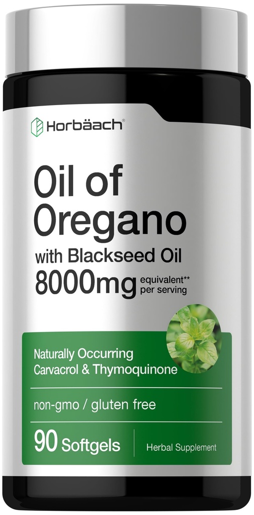 Horbäach Oil of Oregano with Blackseed Oil Softgels | 90 Pills | Naturally Occurring Carvacrol & Thymoquinone | Non-GMO, Gluten Free Supplement