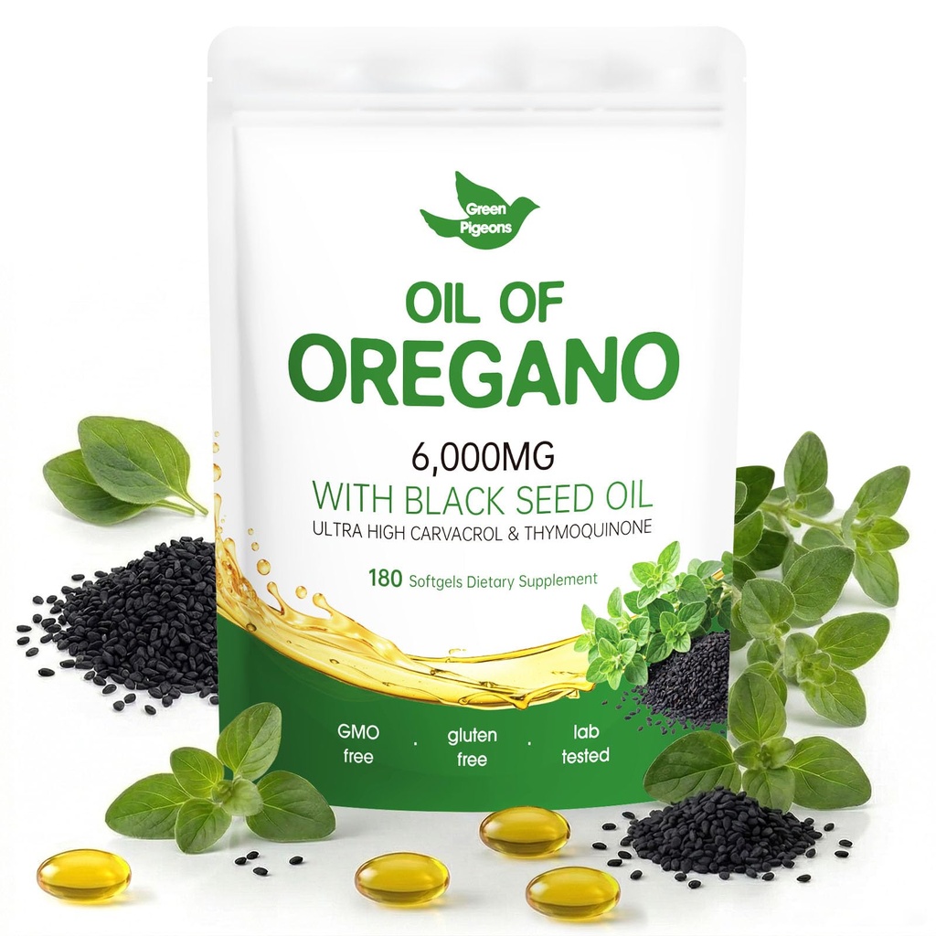 Oil of Oregano with Black Seed Oil, 180 Count Oregano Oil Capsules with 4X Strength of Carvacrol and Thymoquinone, Non-GMO, Natural Herbal Health Supplement