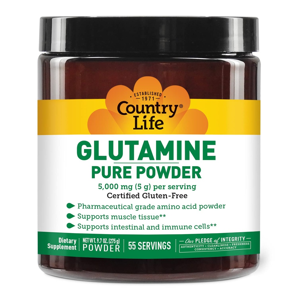 Χώρα Ζωή Γλουταμίνη Pure Powder - 5000mg L-Γλουταμίνη - Μυϊκός Ιστός, Υγεία κόκκων, Ανοσοποιητική Υποστήριξη - Χωρίς γλουτένη Πιστοποιημένη - Ιδανική Προ/Ταχυδρομική προπόνηση Amino Acid Supplement, 55 Υπηρεσίες, 9.7oz