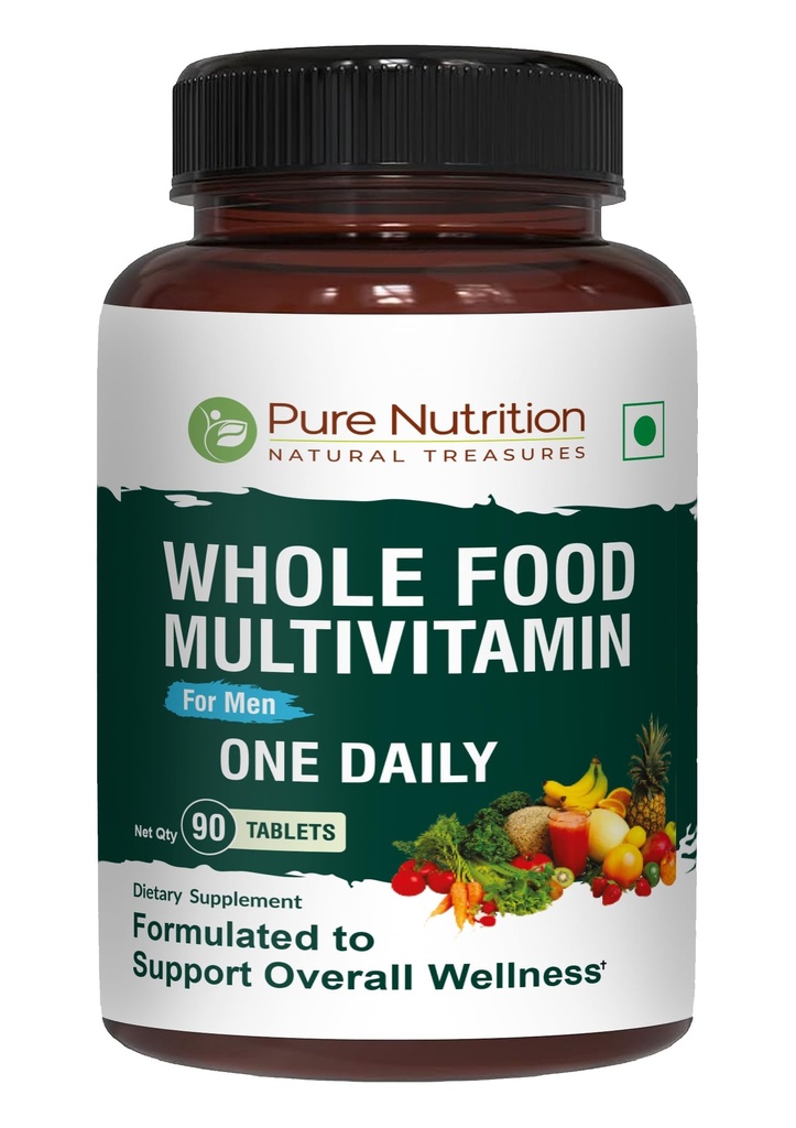 Pure Nutrition Whole Food Multivitamins for Men | 90 Tabs | One-A-Day | 100% RDA | 24 Natural Vitamins and Minerals | All Natural Plant Based Men's Multivitamin | 3 Months Supply