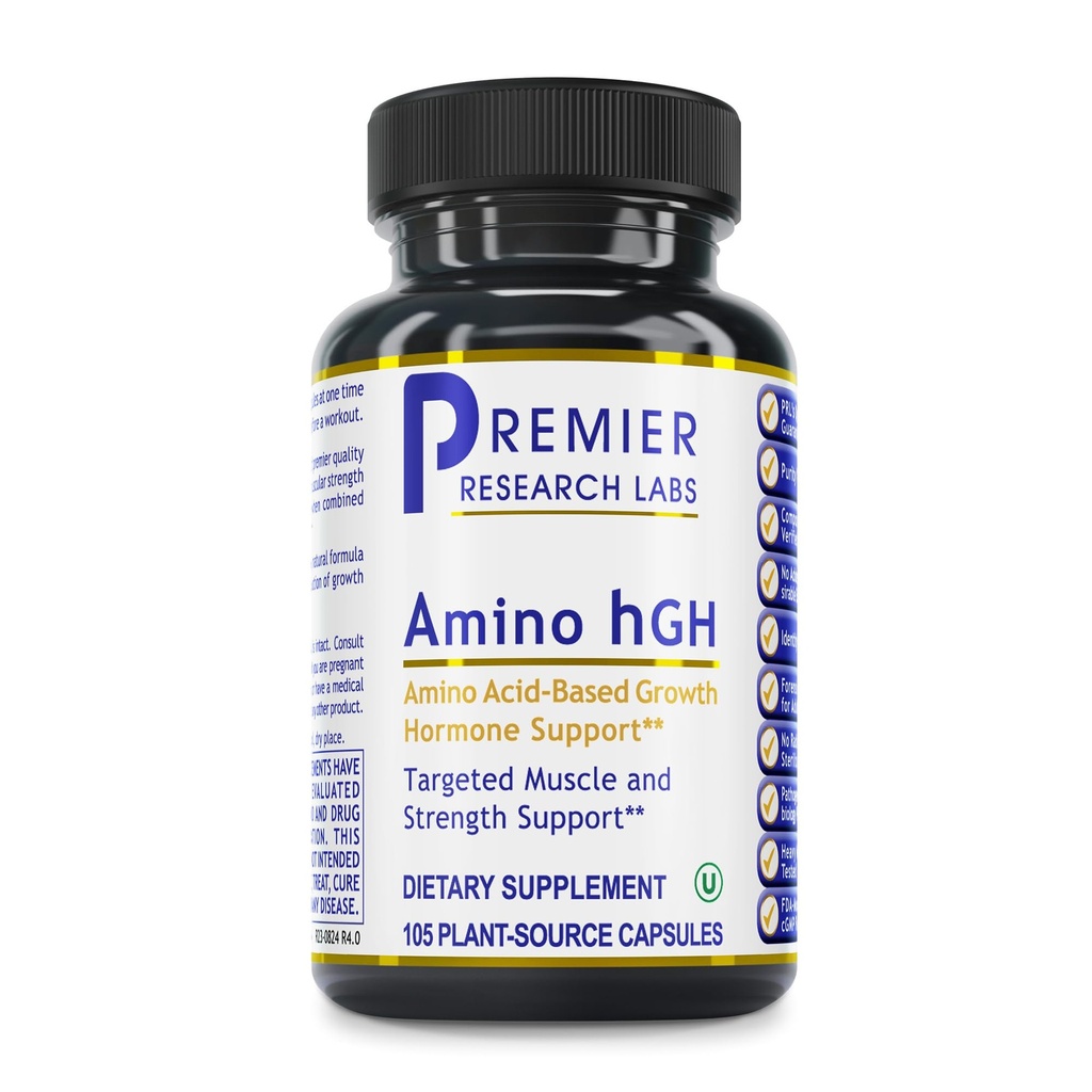 Premier Research Labs Amino HGH - HGH συμπληρώματα για τους άνδρες, HGH συμπληρώματα για τις γυναίκες, Αμινοξέα, L-αργινίνη, L-λυσίνη, HGH ενισχυτή, υποστήριξη της ανθρώπινης αυξητικής ορμόνης και μυϊκή ανάπτυξη - 105 κάψουλες