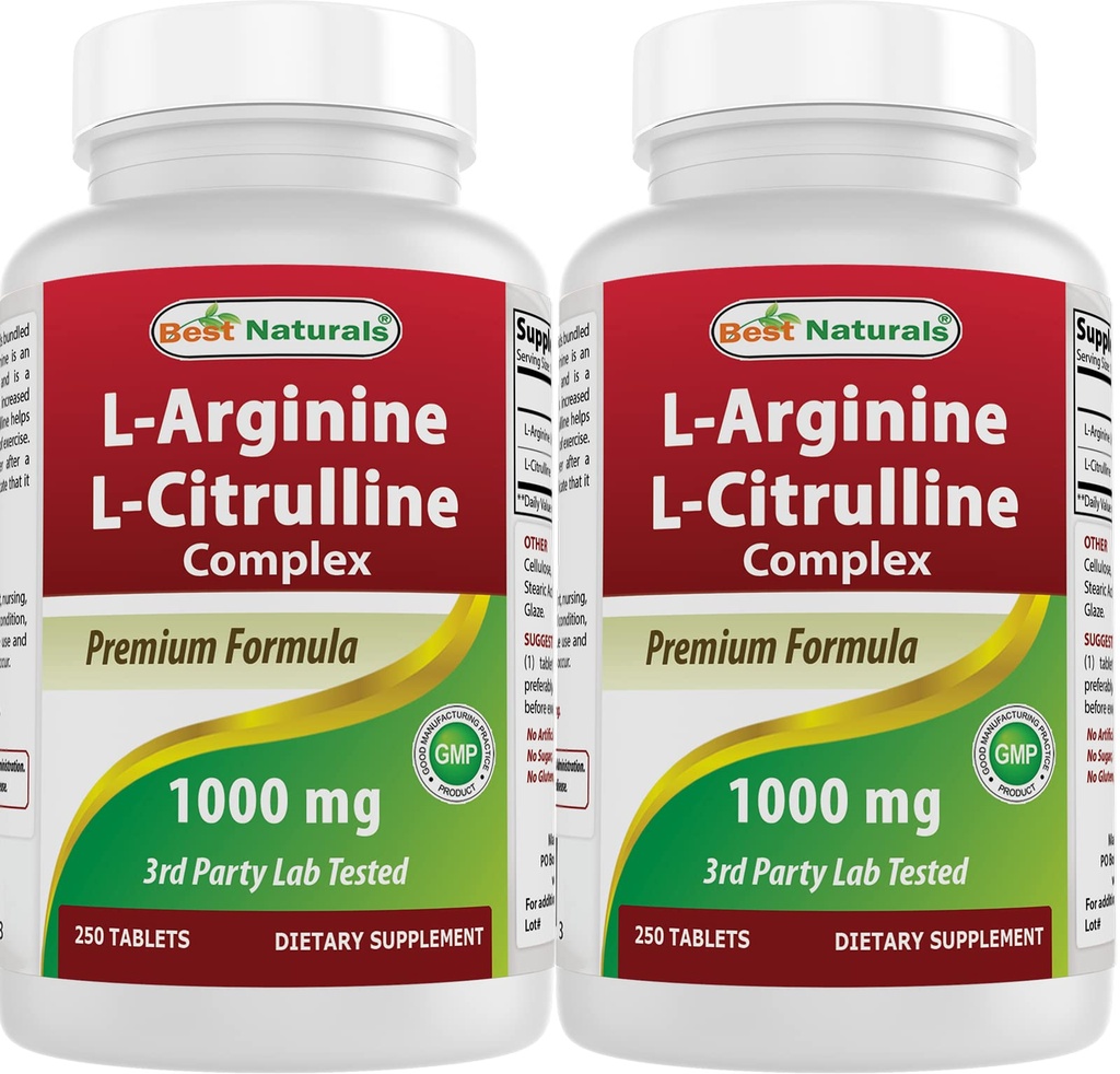 Best Naturals L- Arginine L- Citrulline Complex 1000 mg 250 δισκία (250 Count (Pack of 2))