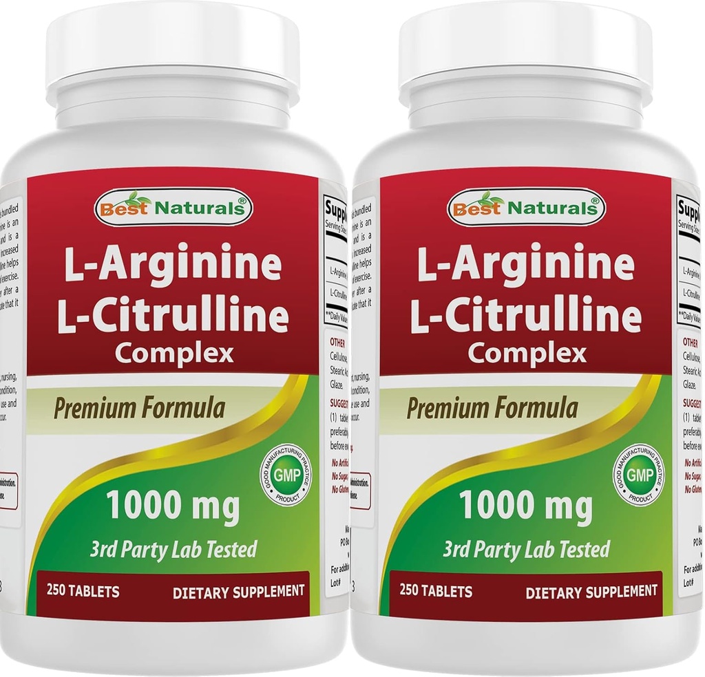 Best Naturals L-Arginine L-Citrulline Complex 1000 mg 250 Tablets (250 Count (Pack of 2))