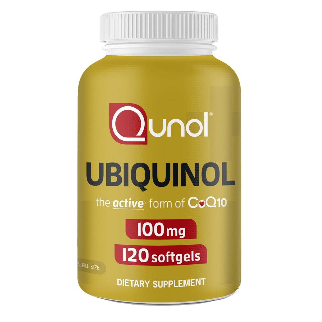 Qunol 100mg Ubiquinol, Ισχυρό Αντιοξειδωτικό για την καρδιά & την αγγειώδη υγεία, Απαραίτητο για την παραγωγή ενέργειας, Φυσικό συμπλήρωμα Active Form of Coq10, 120 Count