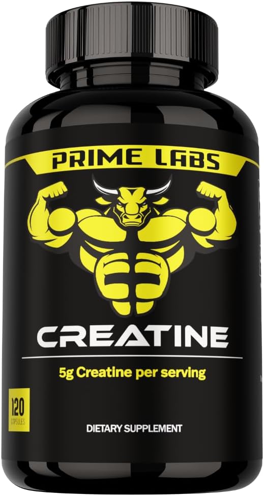 Prime Labs Creatine Monohydrate Κάψουλες - 5g (5000mg) - μυϊκή ανάπτυξη, ανάκτηση, λειτουργία του εγκεφάλου - για άνδρες και γυναίκες - 120 Count