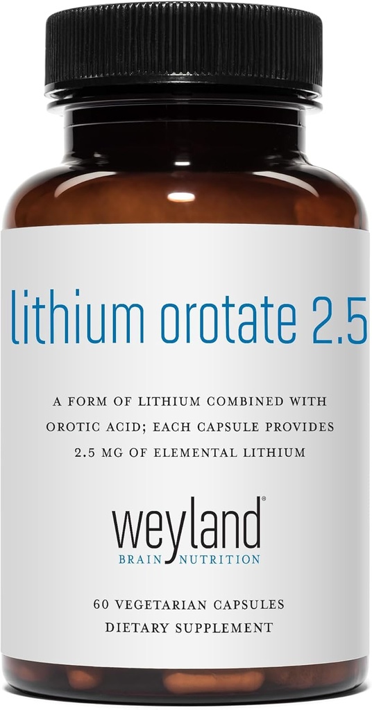 Lithium Orotate 2.5mg (1 Bottle), 60 Vegetarian Capsules