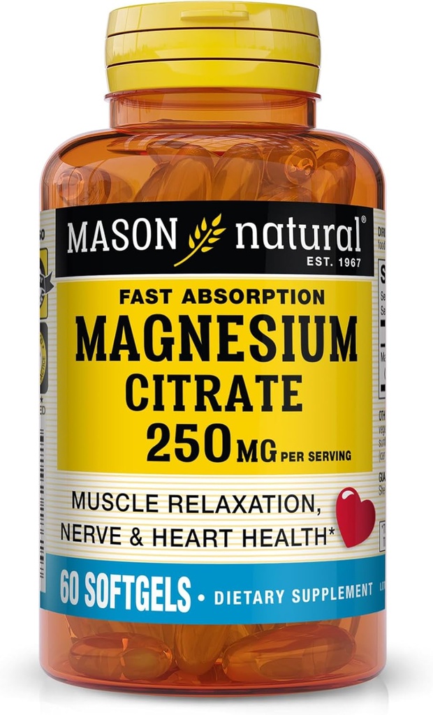 Mason Natural Magnesium Citrate 250 mg, Γρήγορη απορρόφηση Softgels, 30 ημέρες προσφοράς