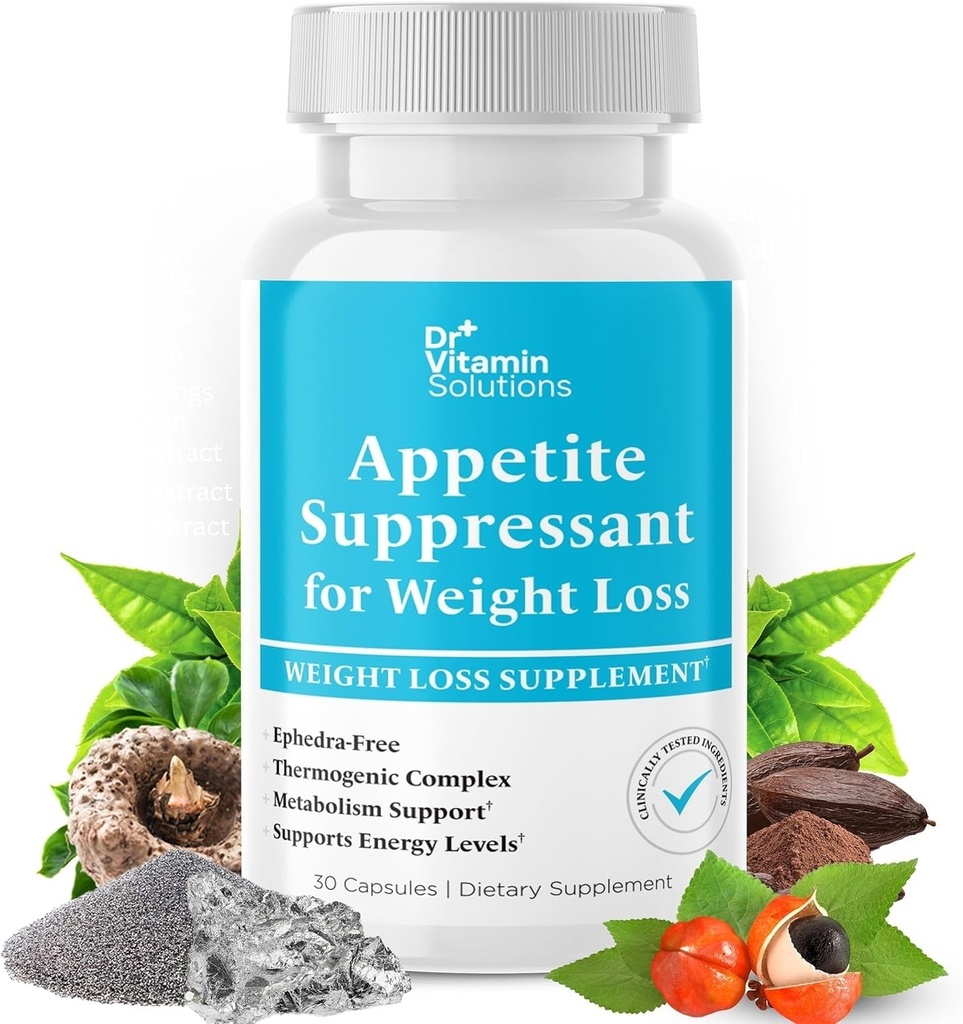 Appetite Suppressant for Weight Loss - Diet Pills, Fat Burner for Women & Men w/ Garcinia, Ginger Root, Guarana - Thermogenic Metabolism Booster, Ephedra Free, Energy Support, Made in USA, 30 Capsules