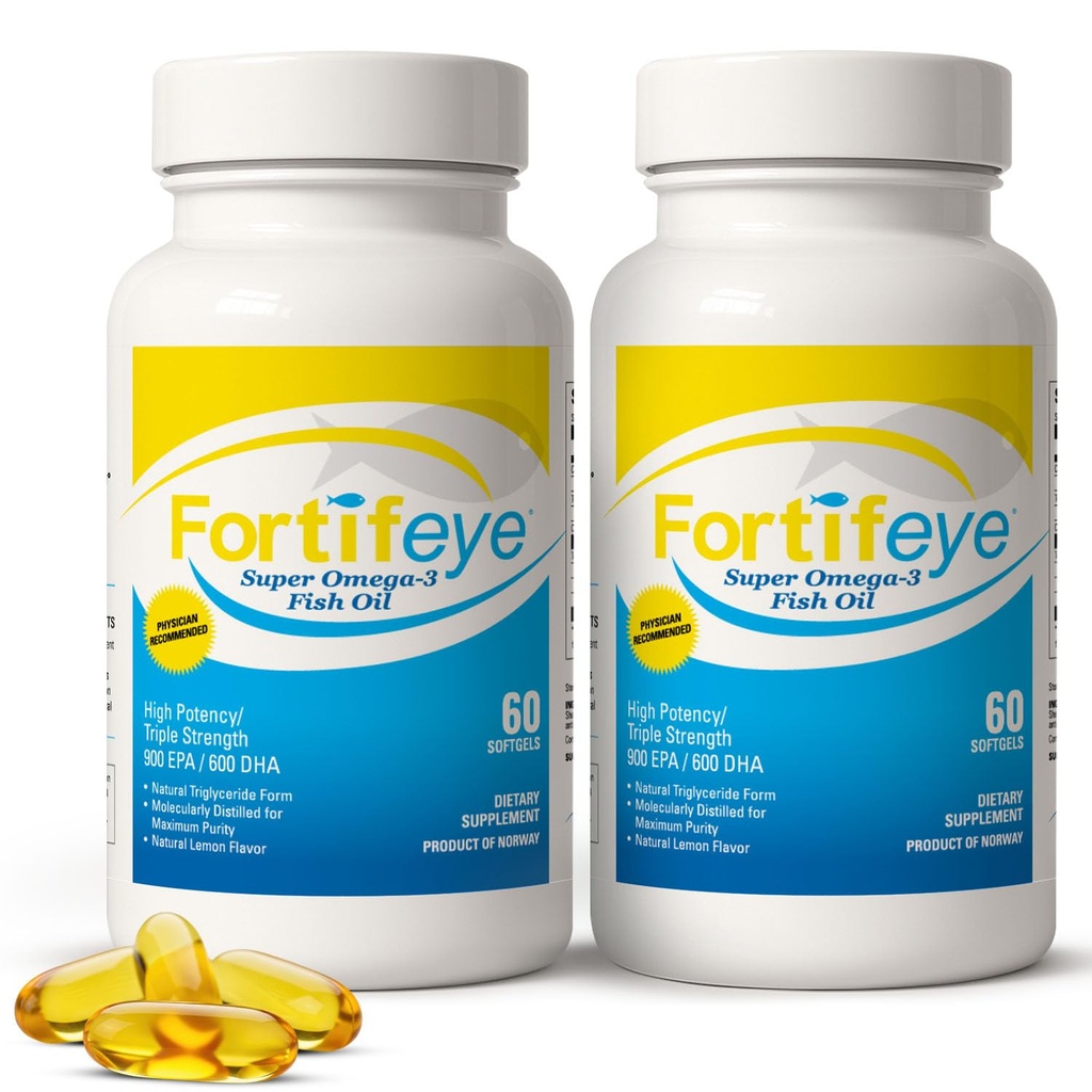 Fortifeye Super Omega-3 Fish Oil - 120 Count - 1600mg EPA + DHA - Triple Strength Ultra-Pure rTG Omega-3 Expertly Concentrated & Purified in Norway from Sustainably Sourced Wild Fish - Lemon Flavor
