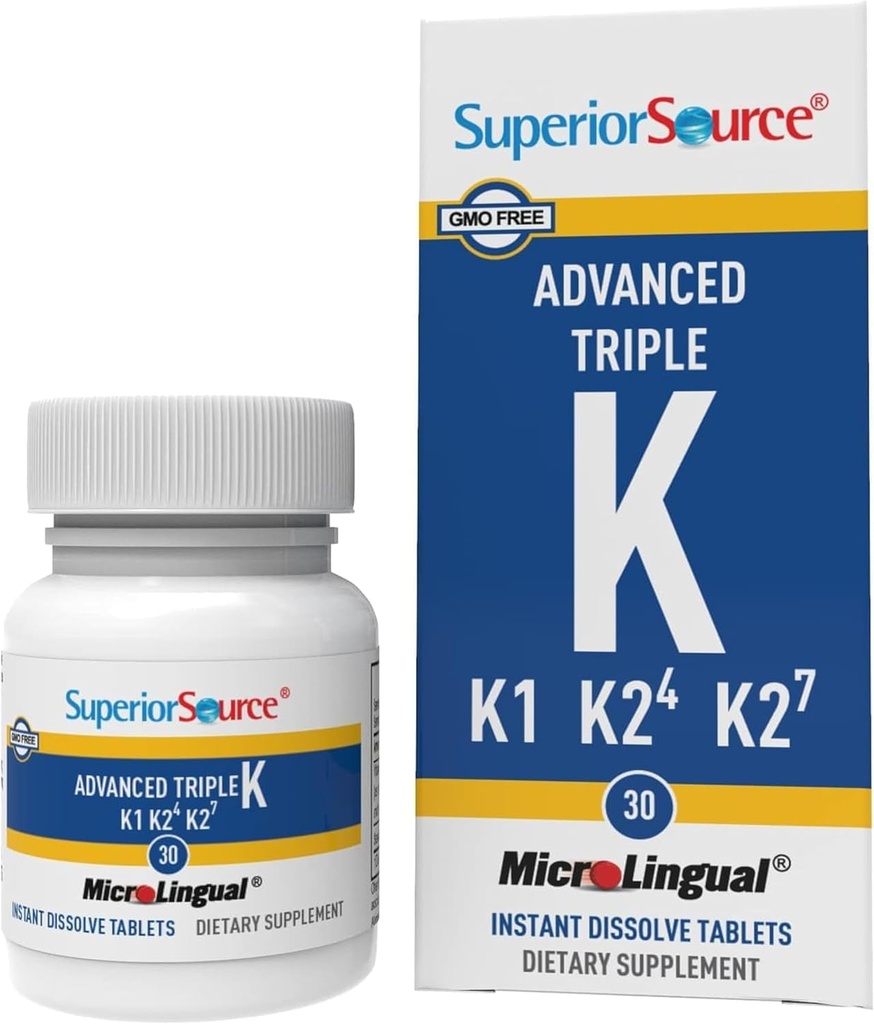 Superior Source Advanced Triple K - Bone Health & Strength Support Supplement - Φόρμουλα στήριξης ανοσίας με βιταμίνες K1 & K2 - Vitamin Aids Ασβέστιο Απορρόφηση - 30 δισκία άμεσης διάλυσης